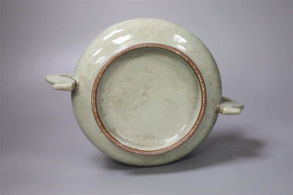 A Chinese Guan type crackleware censer, 22cm diameter including handles